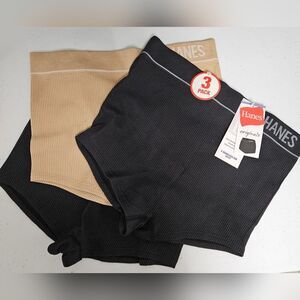 NWT Hanes Originals Panties Women's Large 3 Pack Seamless Rib Boyfit Black Tan